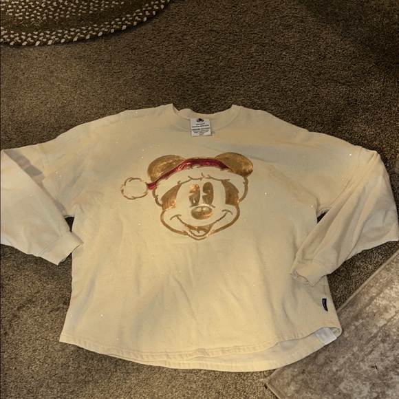 Disney Tops - Disney Cream glittery spirit jersey Sweatshirt Santa mickey merry Christmas used